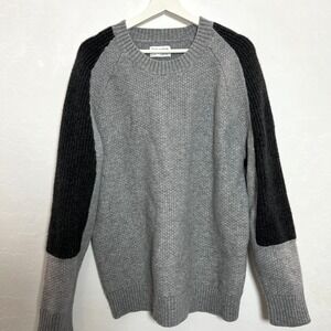 Calvin Klein heavy knit wool cashmere sweater size L gray black winter snow ski